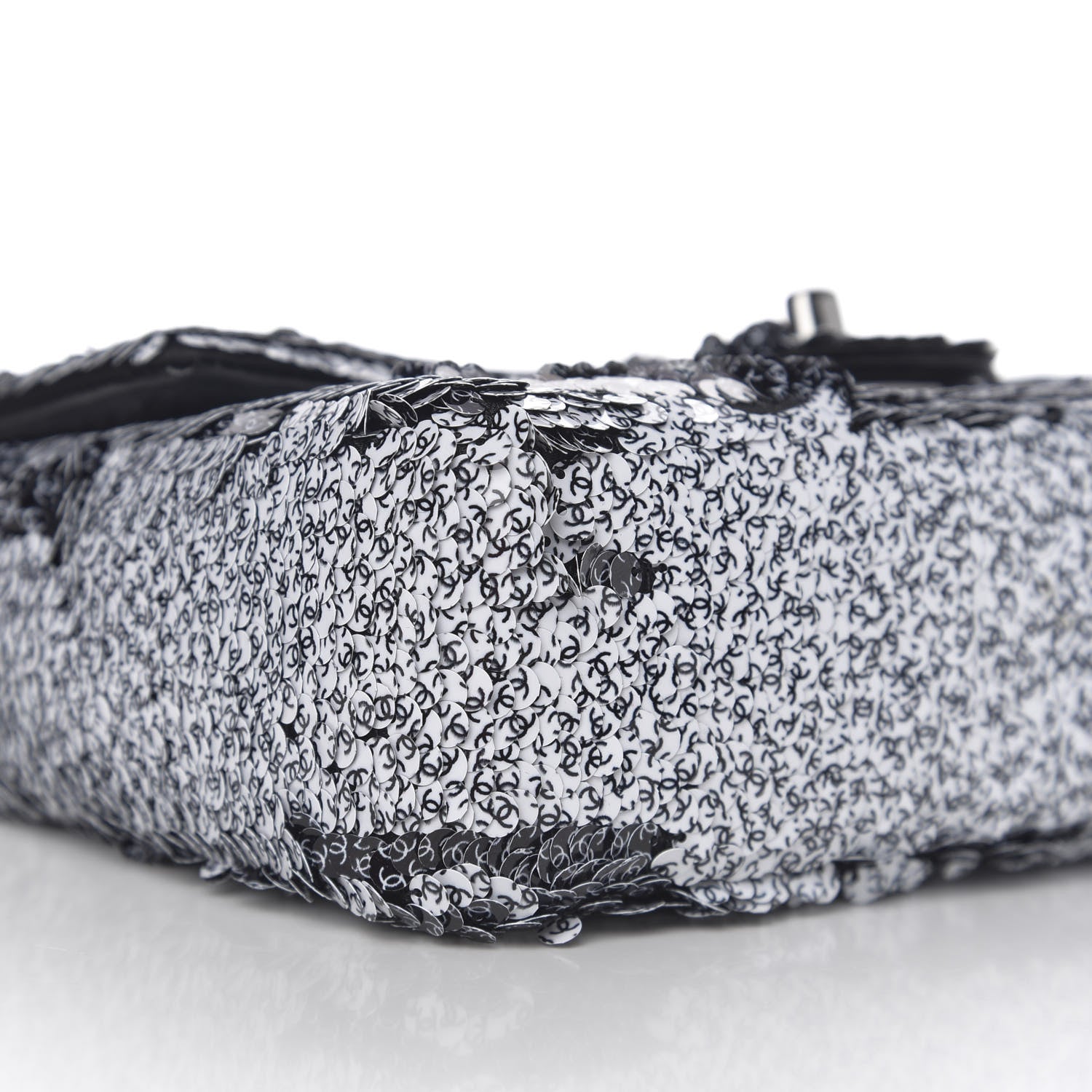 Chanel Sequin CC Logo Small Single Flap White Black 7 of 9