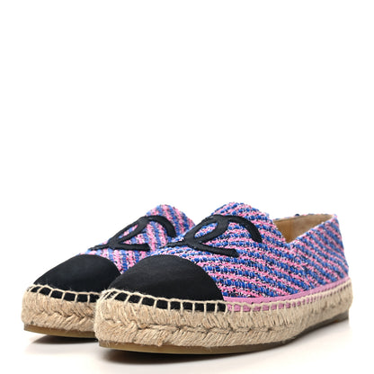 Chanel Tweed Grosgrain CC Espadrilles 40 Blue Pink Black White 3 of 9