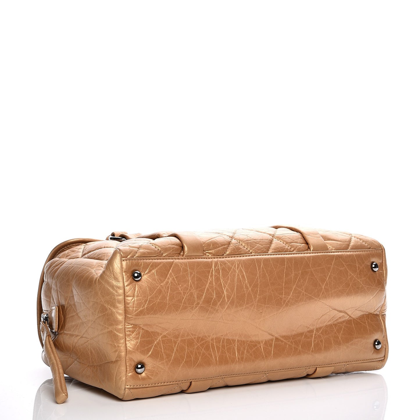 Distressed Lambskin Quilted Lady Braid Flap Tote Gold