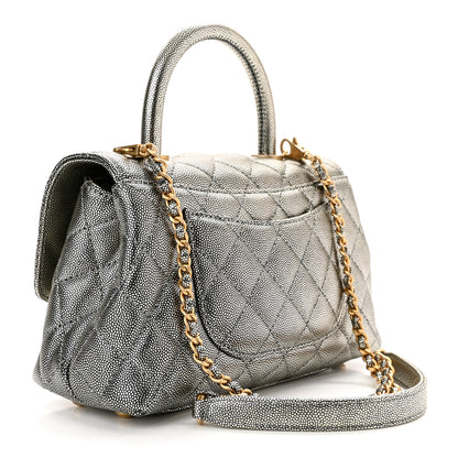 Chanel Metallic Caviar Quilted Mini Coco Handle Flap Silver 3 of 10