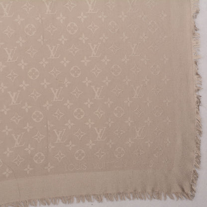 Louis Vuitton Silk Wool Monogram Shawl Beige 4 of 5