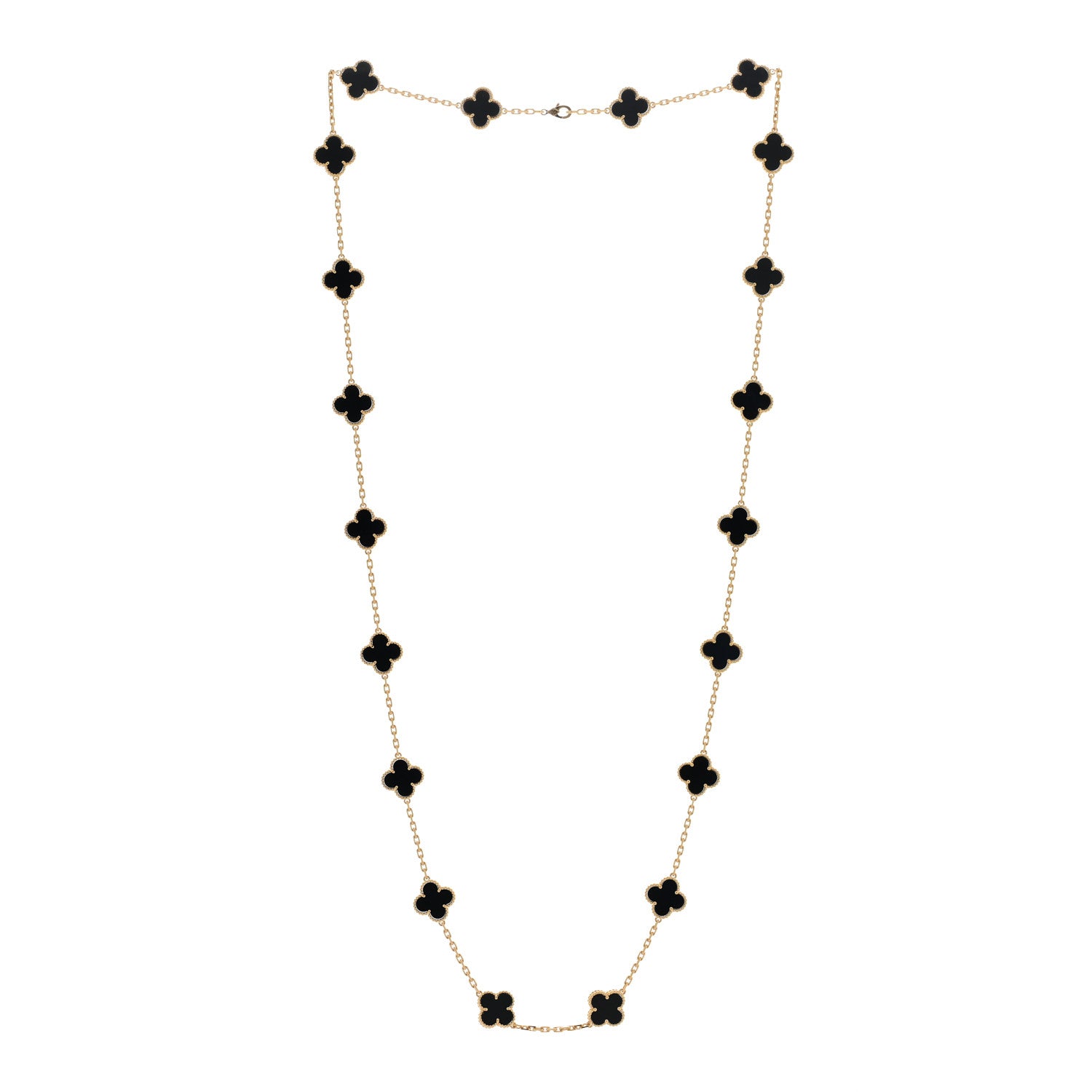 Van Cleef & Arpels 18K Yellow Gold Black Onyx 20 Motifs Vintage Alhambra Necklace 3 of 5