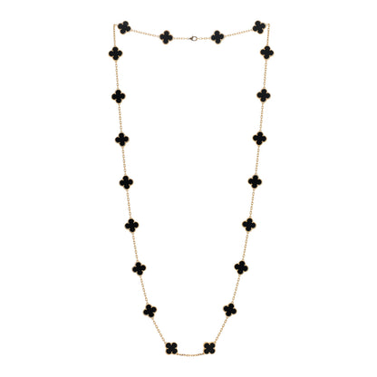 Van Cleef & Arpels 18K Yellow Gold Black Onyx 20 Motifs Vintage Alhambra Necklace 3 of 5