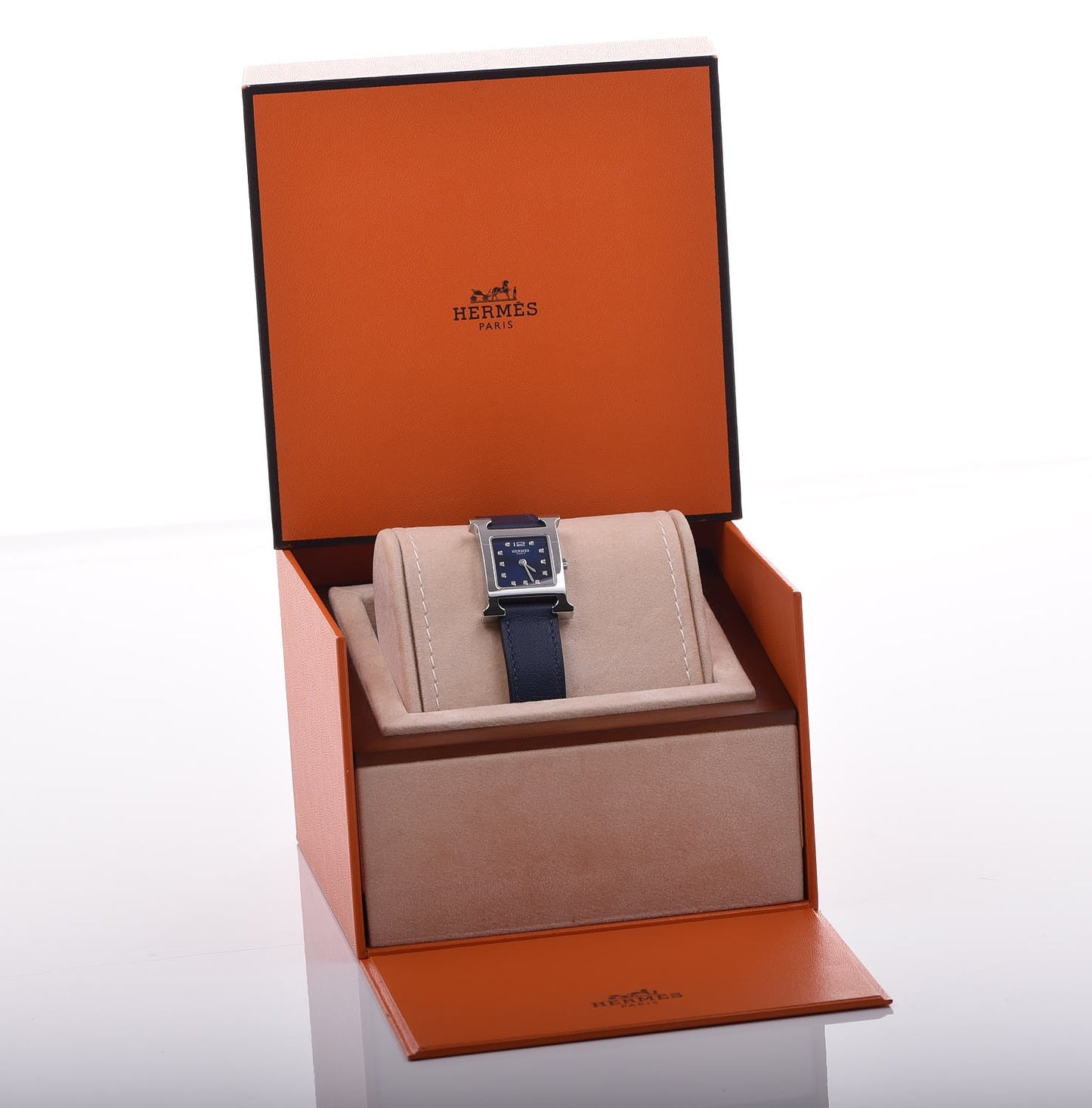 Stainless Steel Swift 21mm Diamond Heure H Hour Quartz Watch Bleu Navy