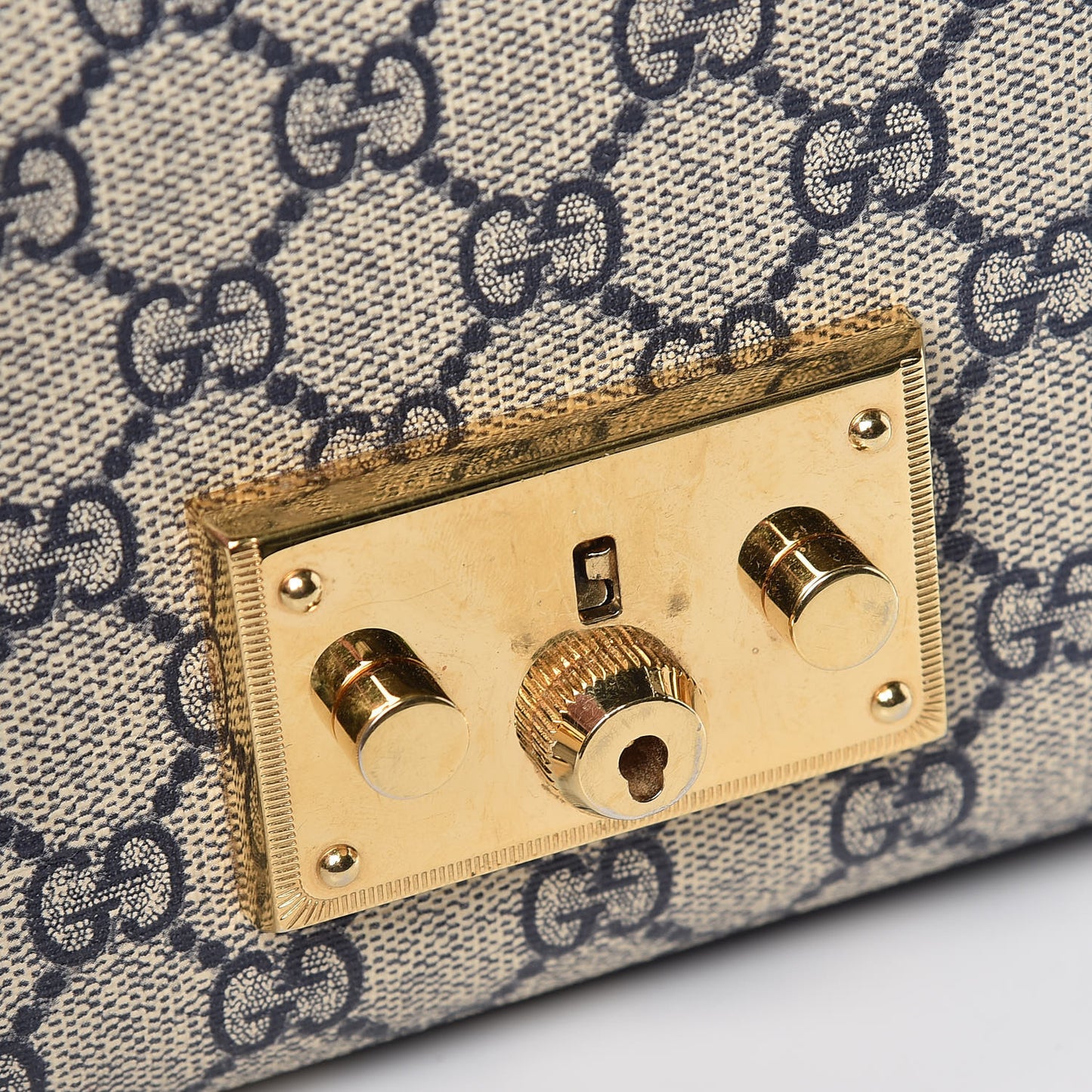 GG Supreme Monogram Moon Calfskin Small Padlock Shoulder Bag Beige Blue Mystic White Hibiscus Red
