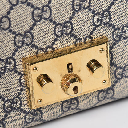 Gucci GG Supreme Monogram Moon Calfskin Small Padlock Shoulder Bag Beige Blue Mystic White Hibiscus Red 13 of 14