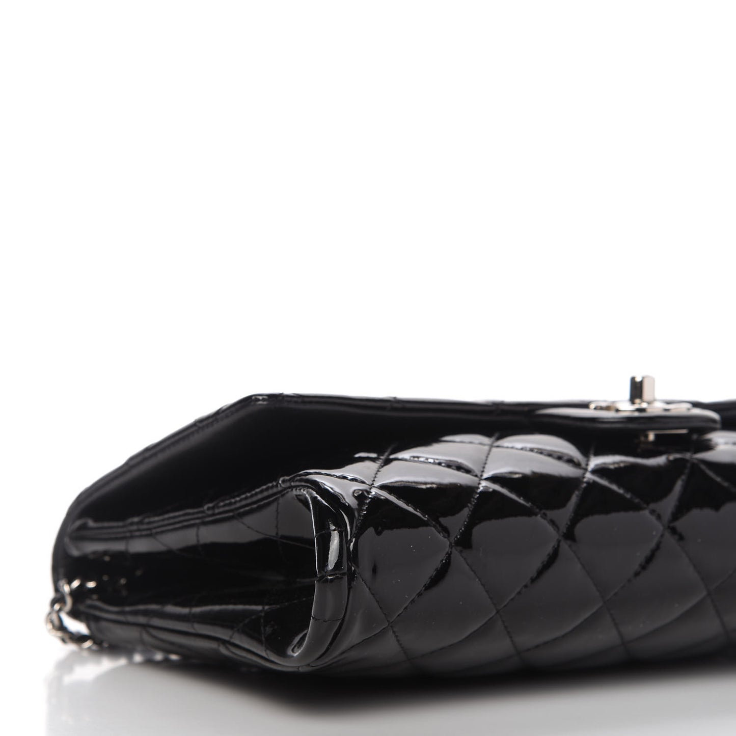 Patent Quilted Clutch with Chain Flap Black