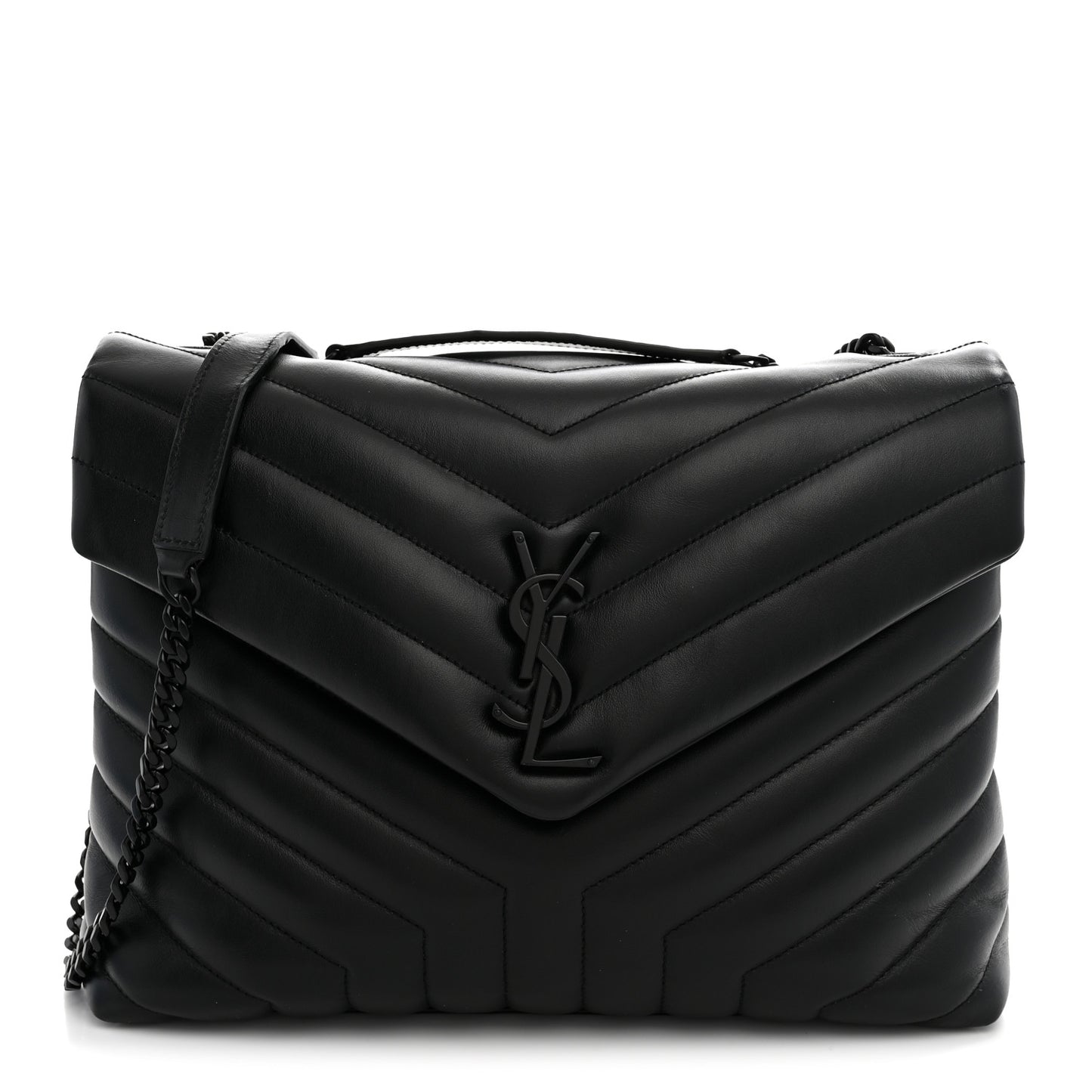 Calfskin Y Quilted Monogram Monochrome Medium Loulou Chain Satchel Black