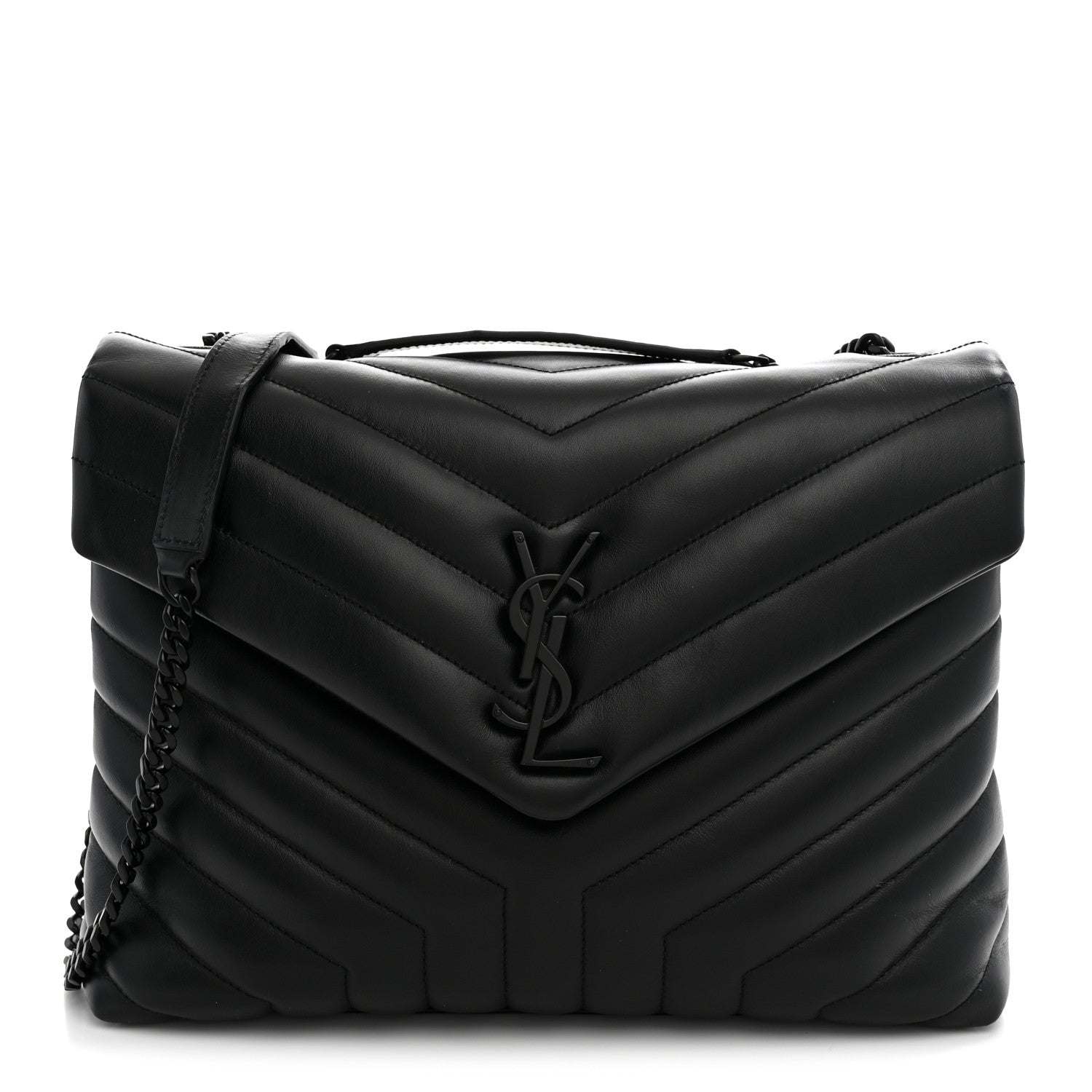 Saint Laurent Calfskin Y Quilted Monogram Monochrome Medium Loulou Chain Satchel Black 1 of 11