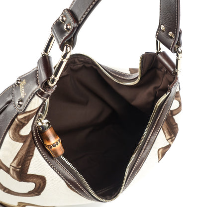Gucci Canvas Bamboo Horsebit Print Amalfi Hobo Brown 5 of 7