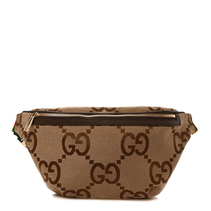 Gucci Monogram Jumbo GG Textured Dollar Calfskin Web Belt Bag Camel Ebony New Acero 1 of 9