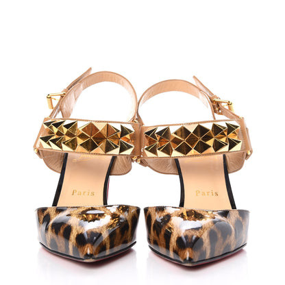 Christian Louboutin Patent Printed Ziggoo Studded Pumps 39.5 Black Leopard 2 of 10