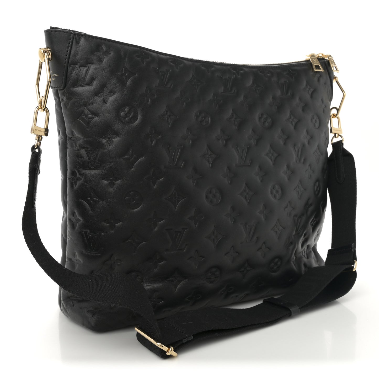 Lambskin Embossed Monogram Coussin Hobo MM Black