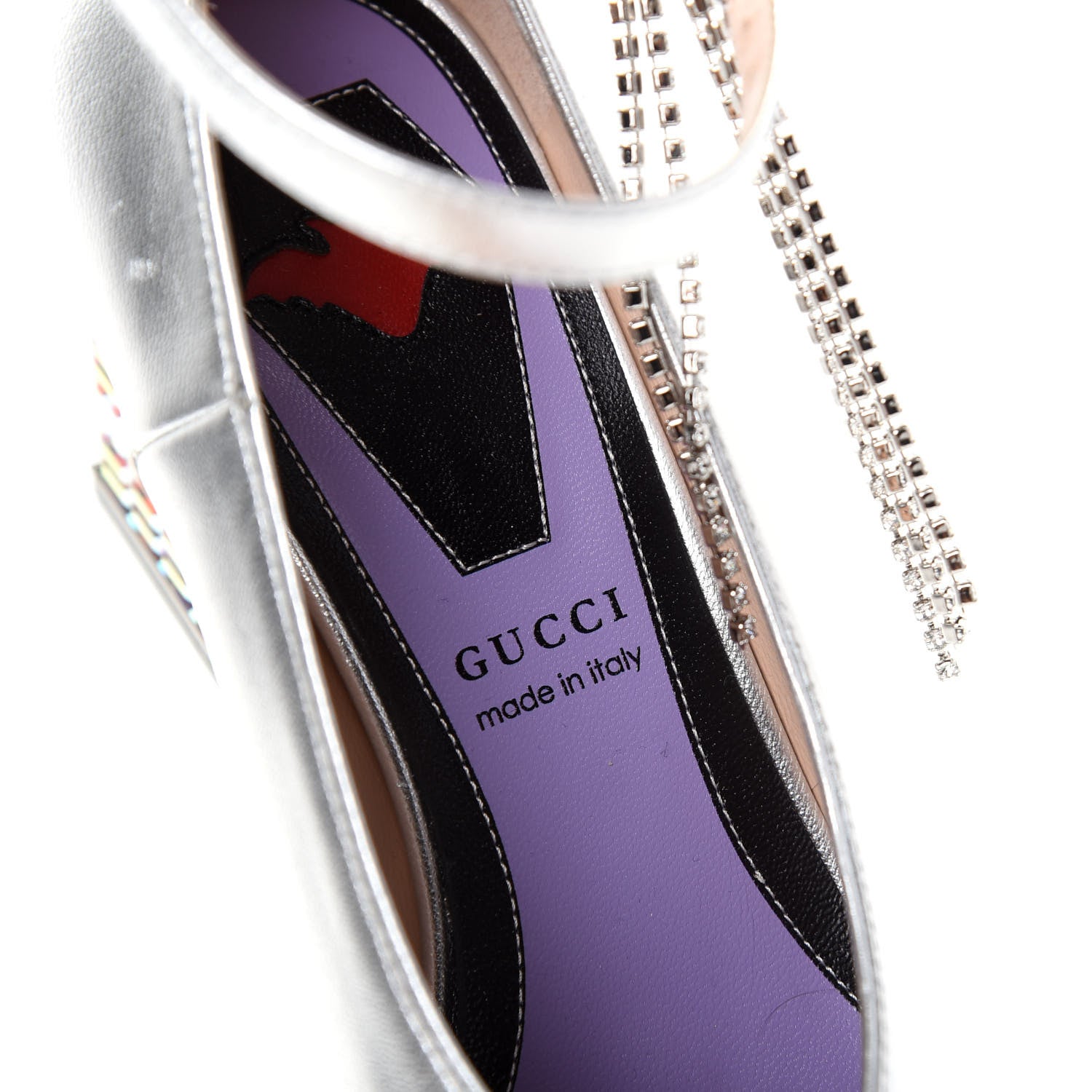 Gucci Metallic Nappa Crystal Square G Mid Heel Pumps 35 Silver 8 of 11