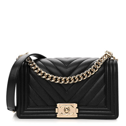 Chanel Caviar Chevron Quilted Medium Boy Flap Black 1 of 11