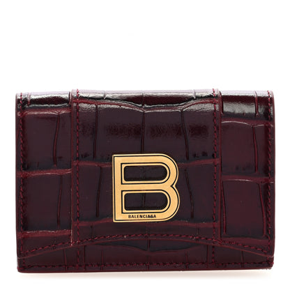 Balenciaga Shiny Calfskin Crocodile Embossed Mini Hourglass Wallet Dark Red 1 of 7