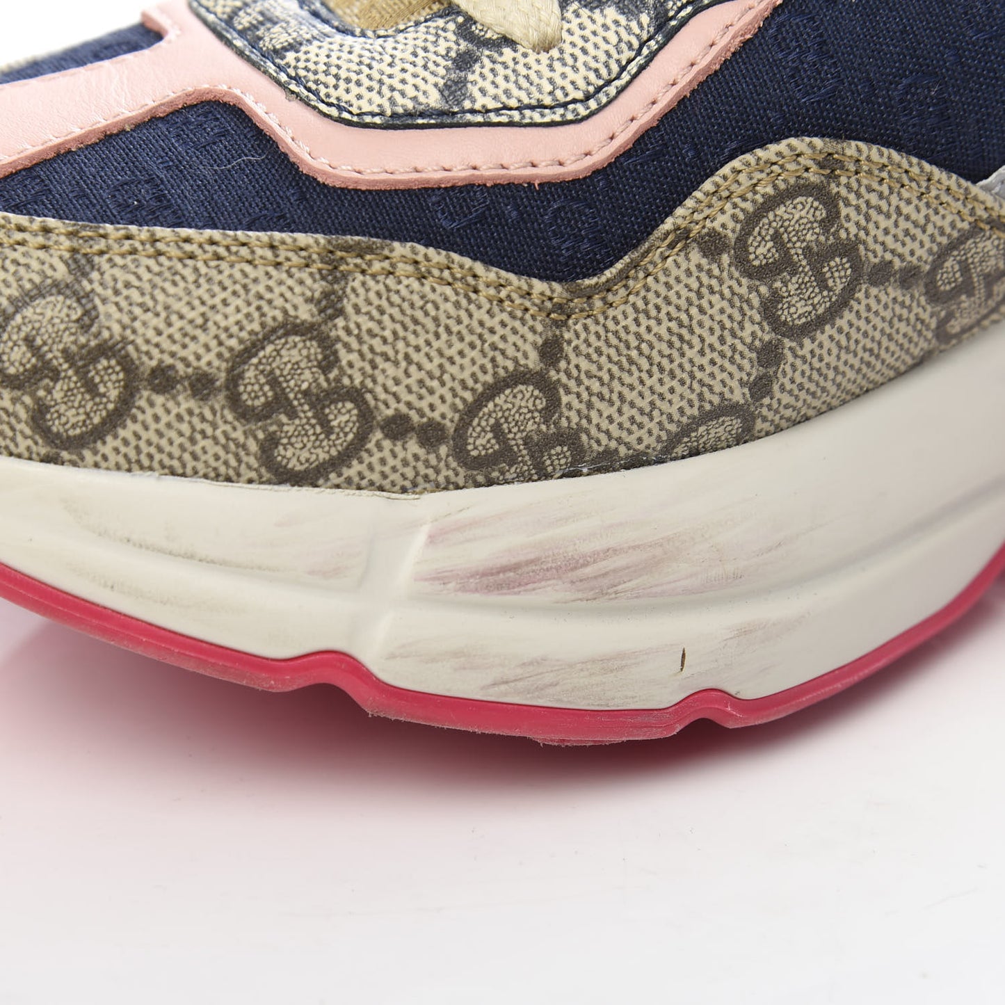 GG Supreme Monogram Mix Monogram Womens Rhyton Sneakers 35 London Blue Beige Pale Pink