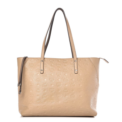 MCM Calfskin Ottomar Monogram Medium Klara Top Zip Tote New Beige 1 of 15