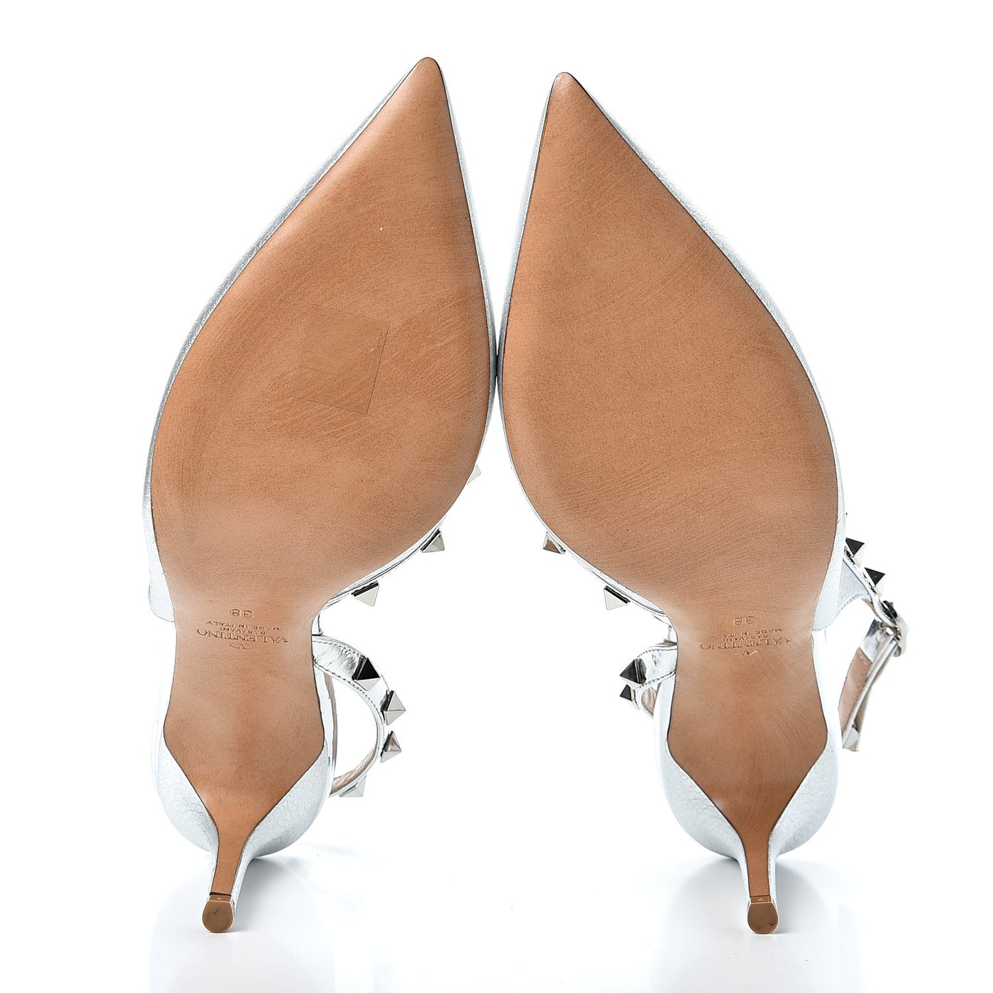 Metallic Pebbled Calfskin Rockstud Half D'Orsay Slingback 85mm Pumps 38 Silver