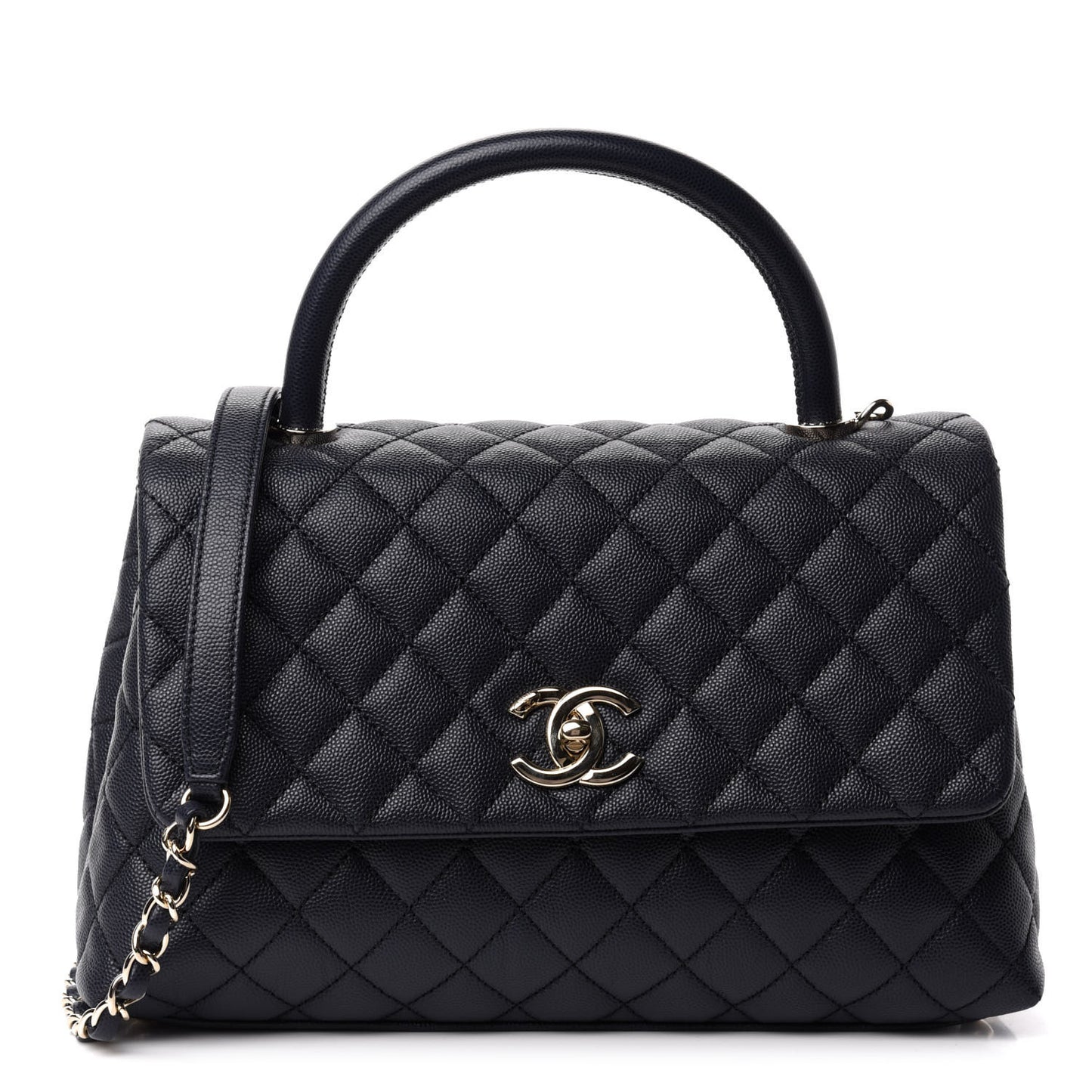 Caviar Quilted Small Coco Handle Flap Navy