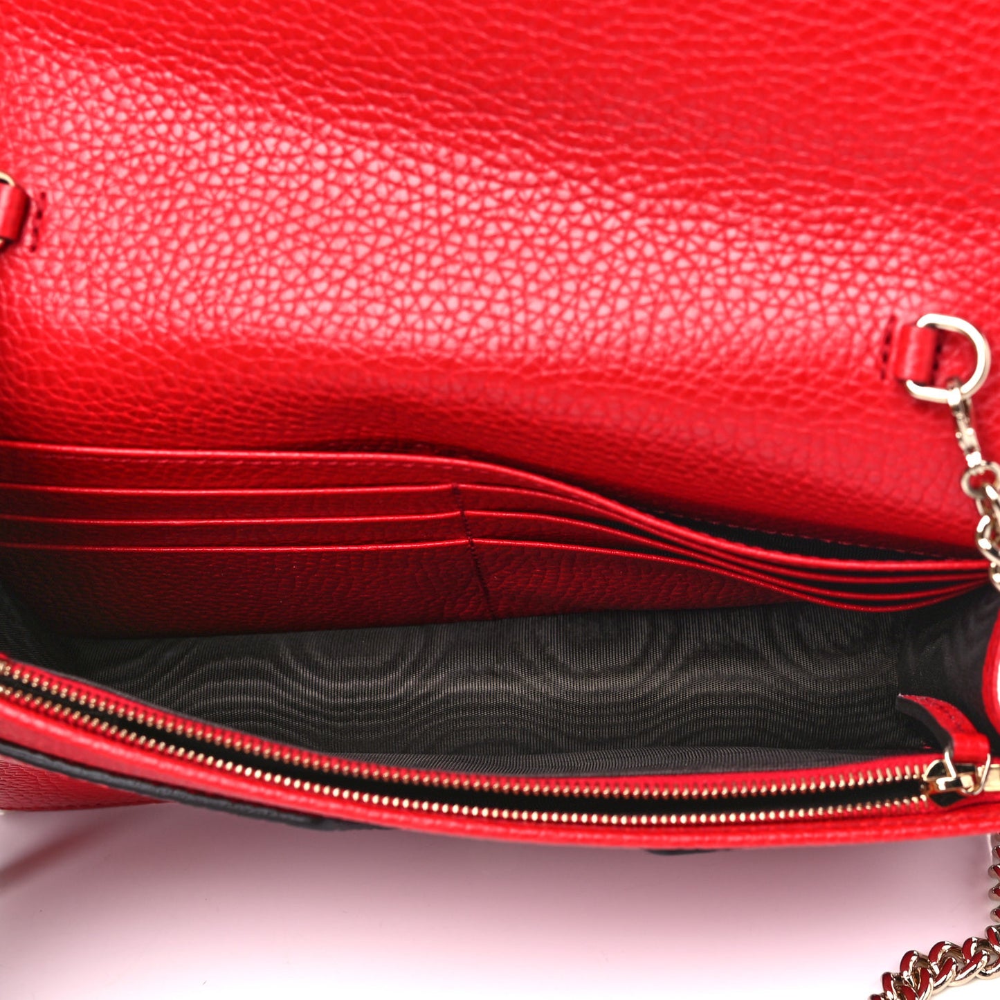 Pebbled Calfskin Soho Wallet on Chain Tabasco Red