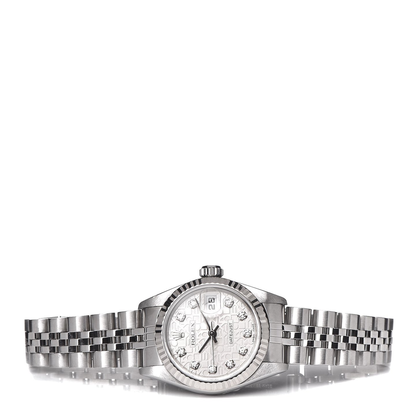 Stainless Steel 18K White Gold Diamond 26mm Oyster Perpetual Datejust Watch Silver Jubilee 79174