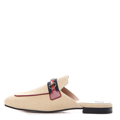 Gucci Canvas Vintage Charlotte Web Princetown Slippers 38.5 Sand Cuir 1 of 9
