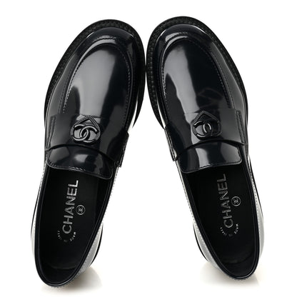 Chanel Shiny Calfskin Quilted CC Mocassin Loafers 39 Navy Blue 2 of 10