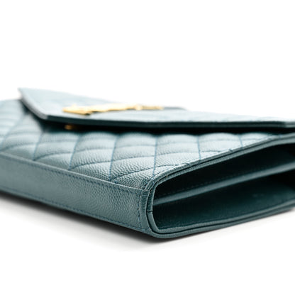 Saint Laurent Grain De Poudre Mixed Matelasse Triquilt Monogram Chain Wallet Sea Turquoise 9 of 9