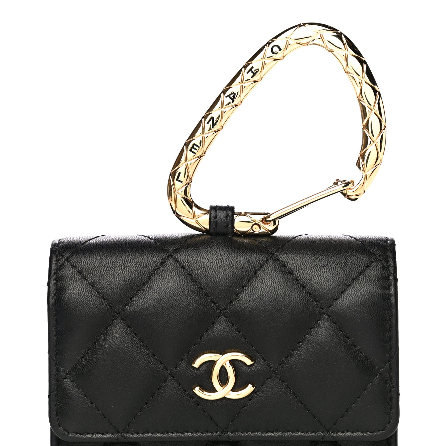 Lambskin Quilted CC Hook Card Holder Black