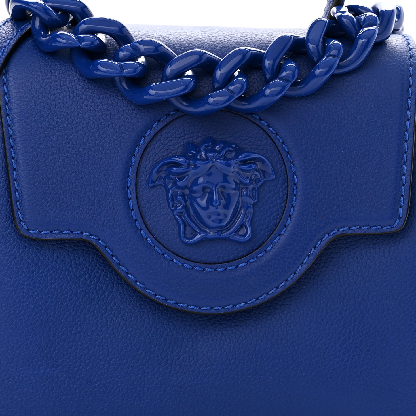 Grained Calfskin Small La Medusa Top Handle Bag Lapis