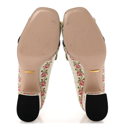 Gucci Calfskin Rose Print GG Marmont Fringe 50mm Loafer Pumps 39.5 Ivory Multicolor 6 of 10
