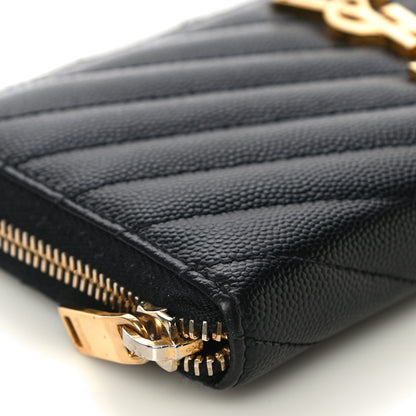 Saint Laurent Grain De Poudre Matelasse Chevron Monogram Zip Around Wallet Black 9 of 10