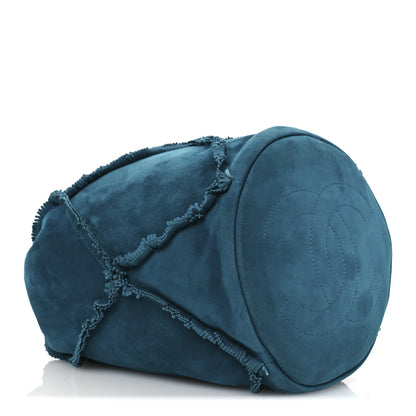 Chanel Suede Quilted Fringe CC Chain Bucket Drawstring Bag Blue 4 of 11