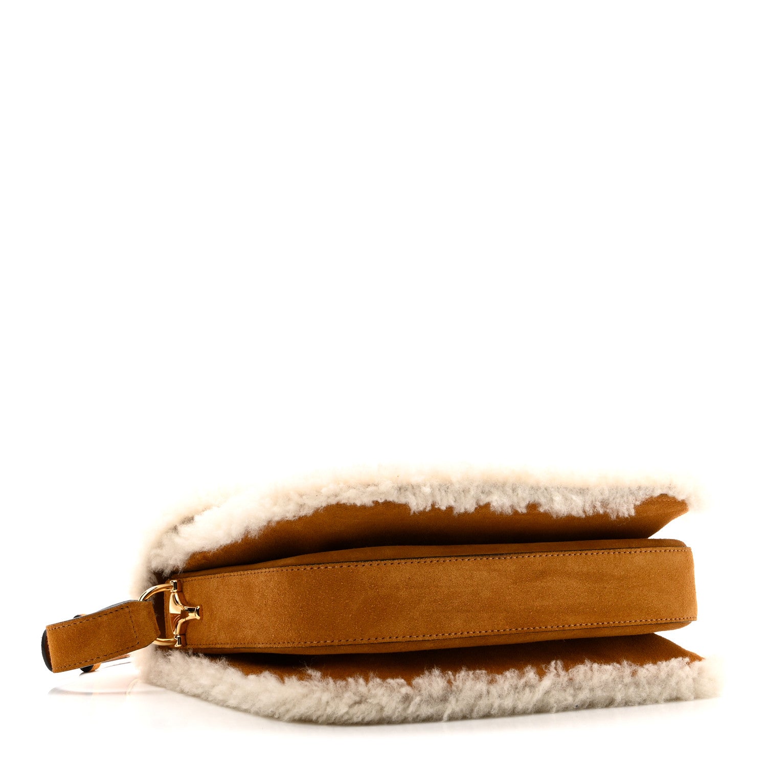 Gucci Suede Shearling Horsebit 1955 Shoulder Bag Honey Beige Milk 4 of 10