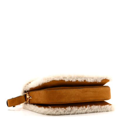 Gucci Suede Shearling Horsebit 1955 Shoulder Bag Honey Beige Milk 4 of 10