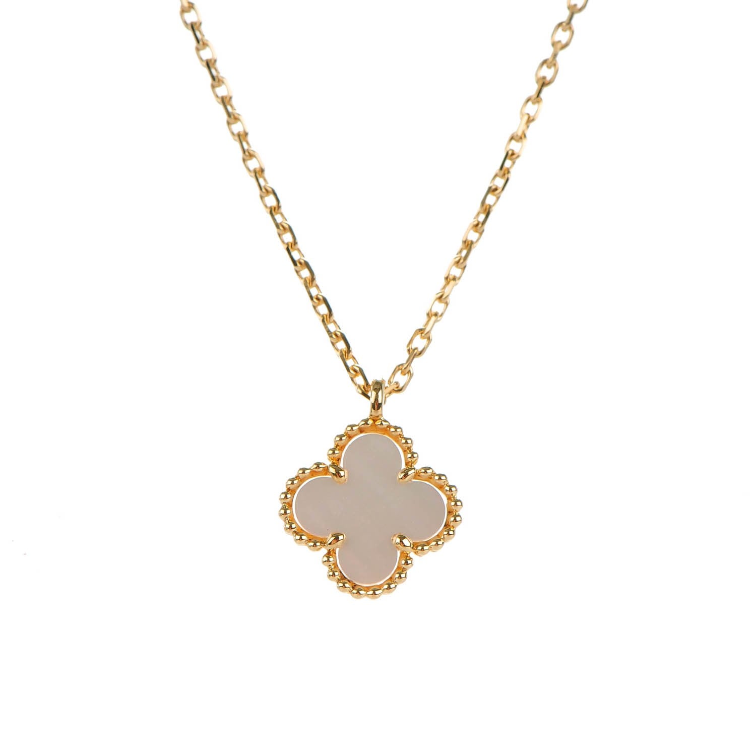Van Cleef & Arpels 18K Yellow Gold Mother of Pearl Sweet Alhambra Pendant Necklace 3 of 7