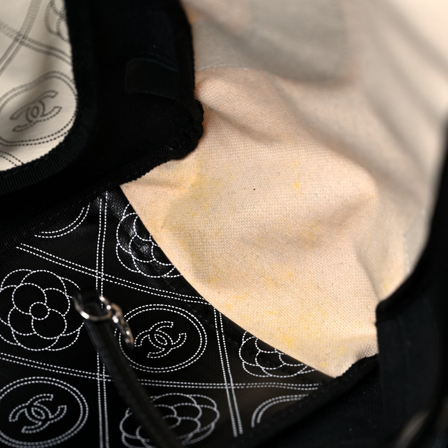 Coated Canvas Camellia Medium Shopping Tote Black Beige
