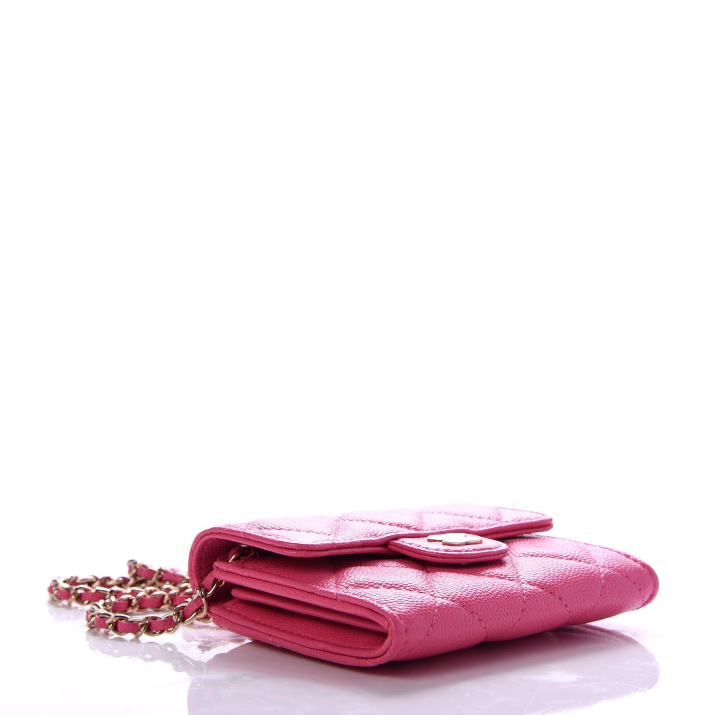 Caviar Quilted Flap Card Holder On Chain Pink