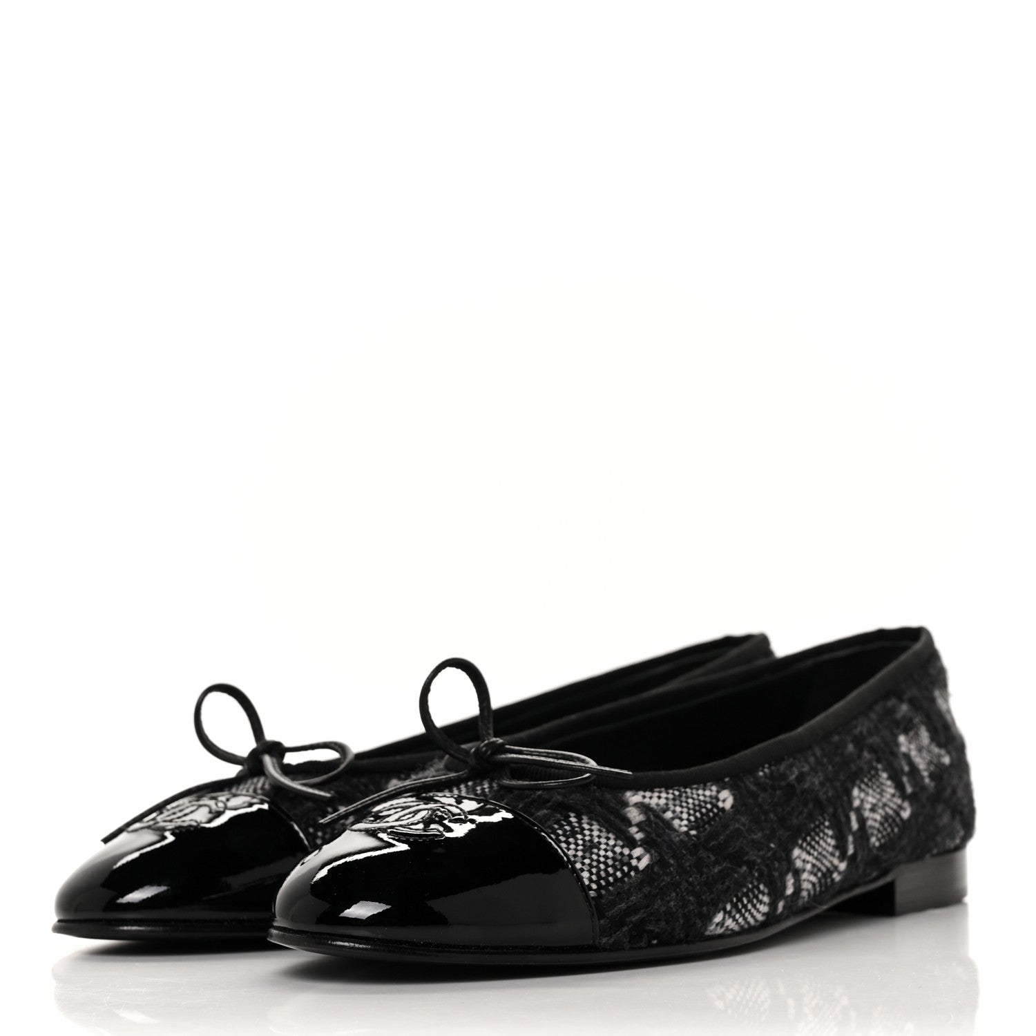 Chanel Tweed Patent Cap Toe Ballerina Flats 39.5 Black White 3 of 8