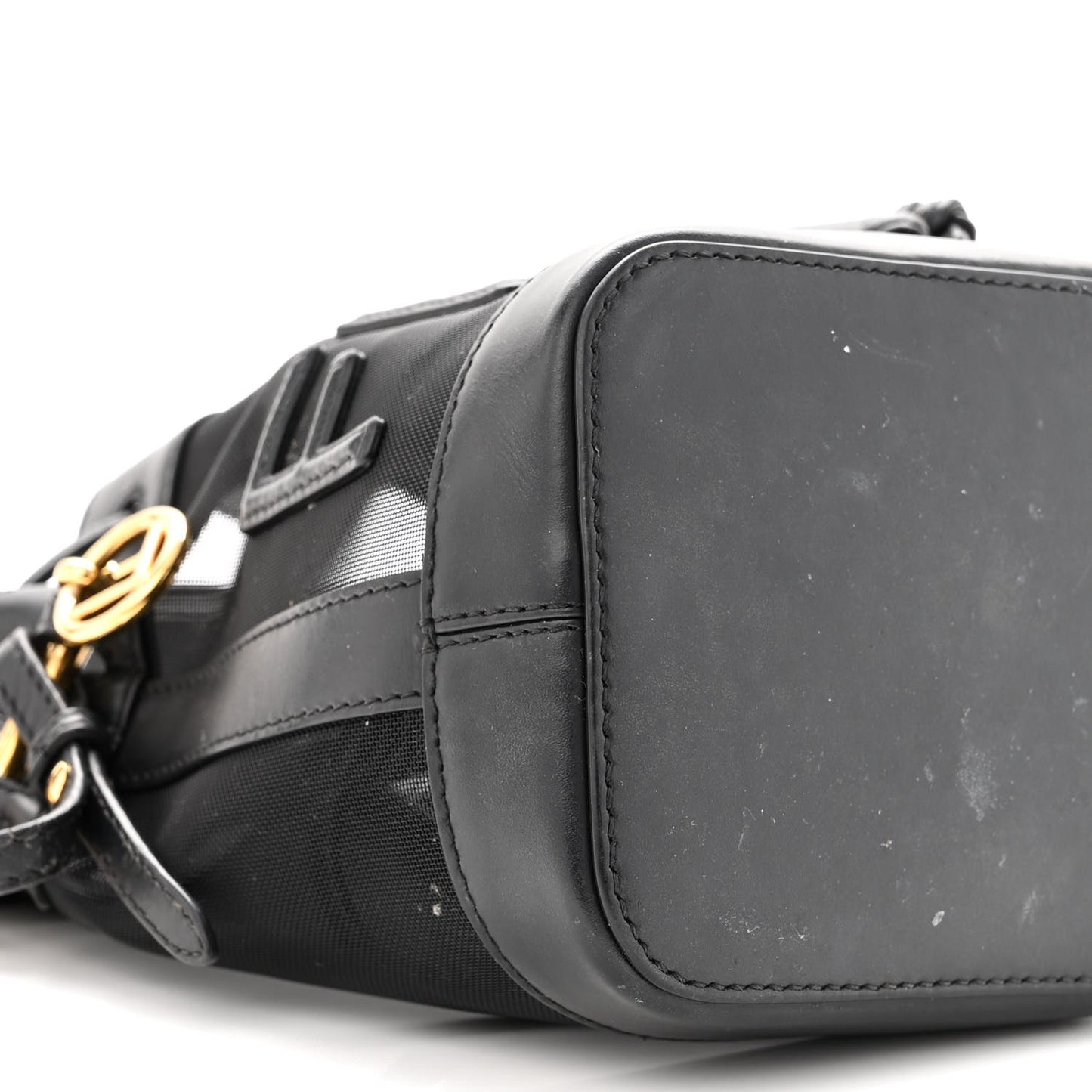 Mesh Vitello King F is Fendi Logo Embroidered Mini Mon Tresor Bucket Bag Black