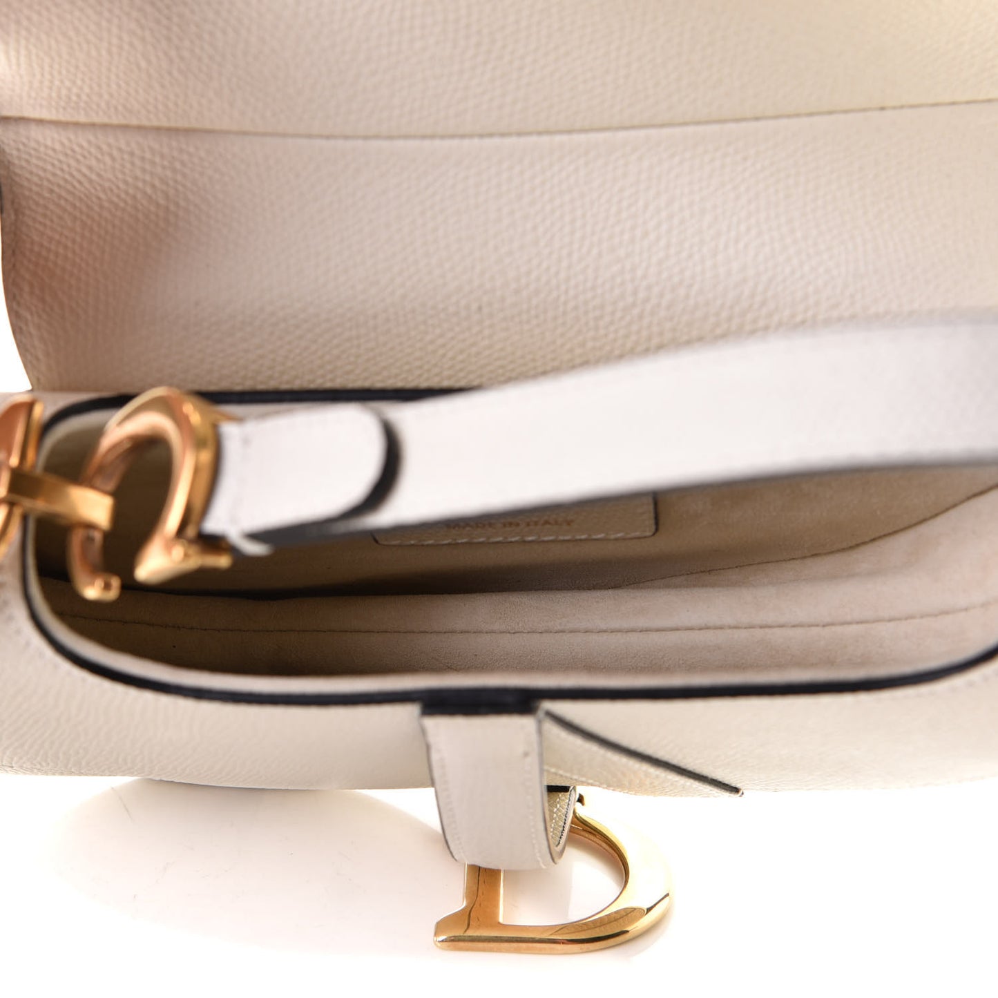 Grained Calfskin Mini Saddle Bag White