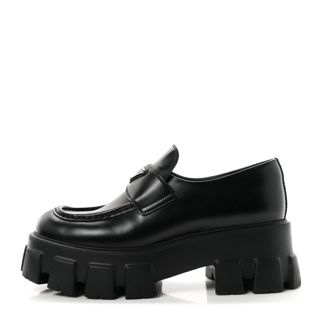 Prada Spazzolato Rois Metal Triangle Logo Monolith 55mm Loafers 36.5 Black 1 of 10