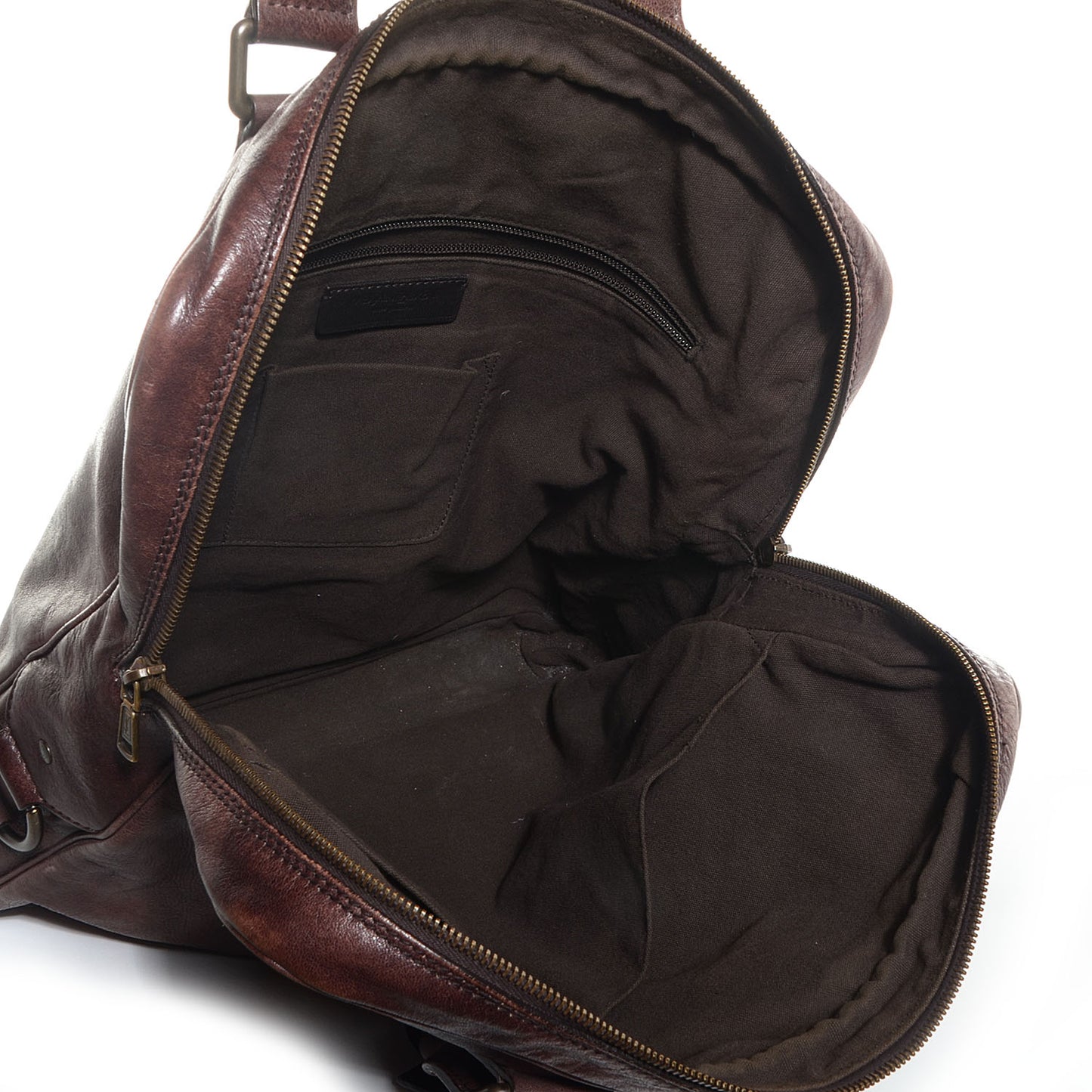 Tumbled Leather Square Muse Zip Around Tote Brown
