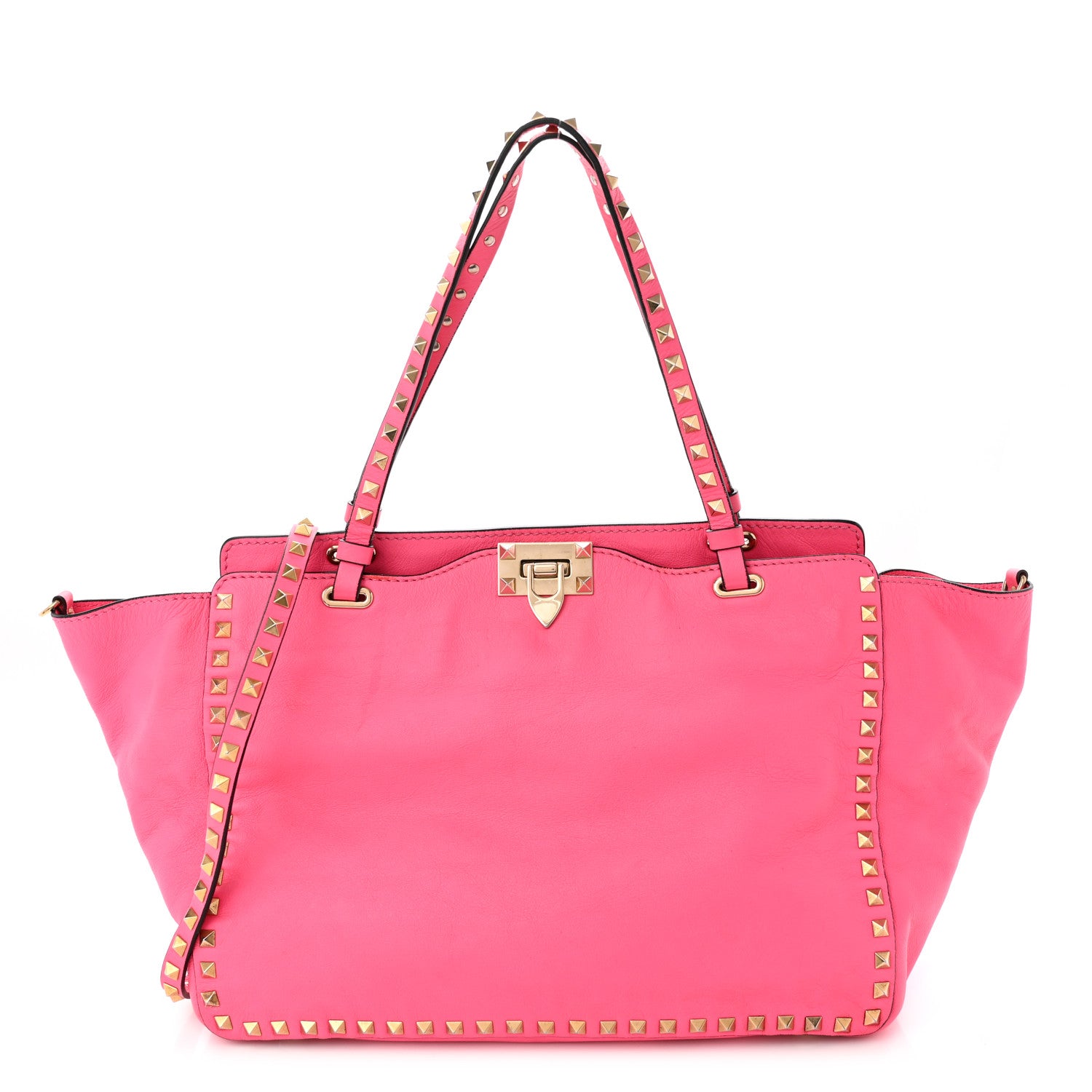 Valentino Garavani Vitello Medium Rockstud Tote Fuxia Fluo 1 of 16