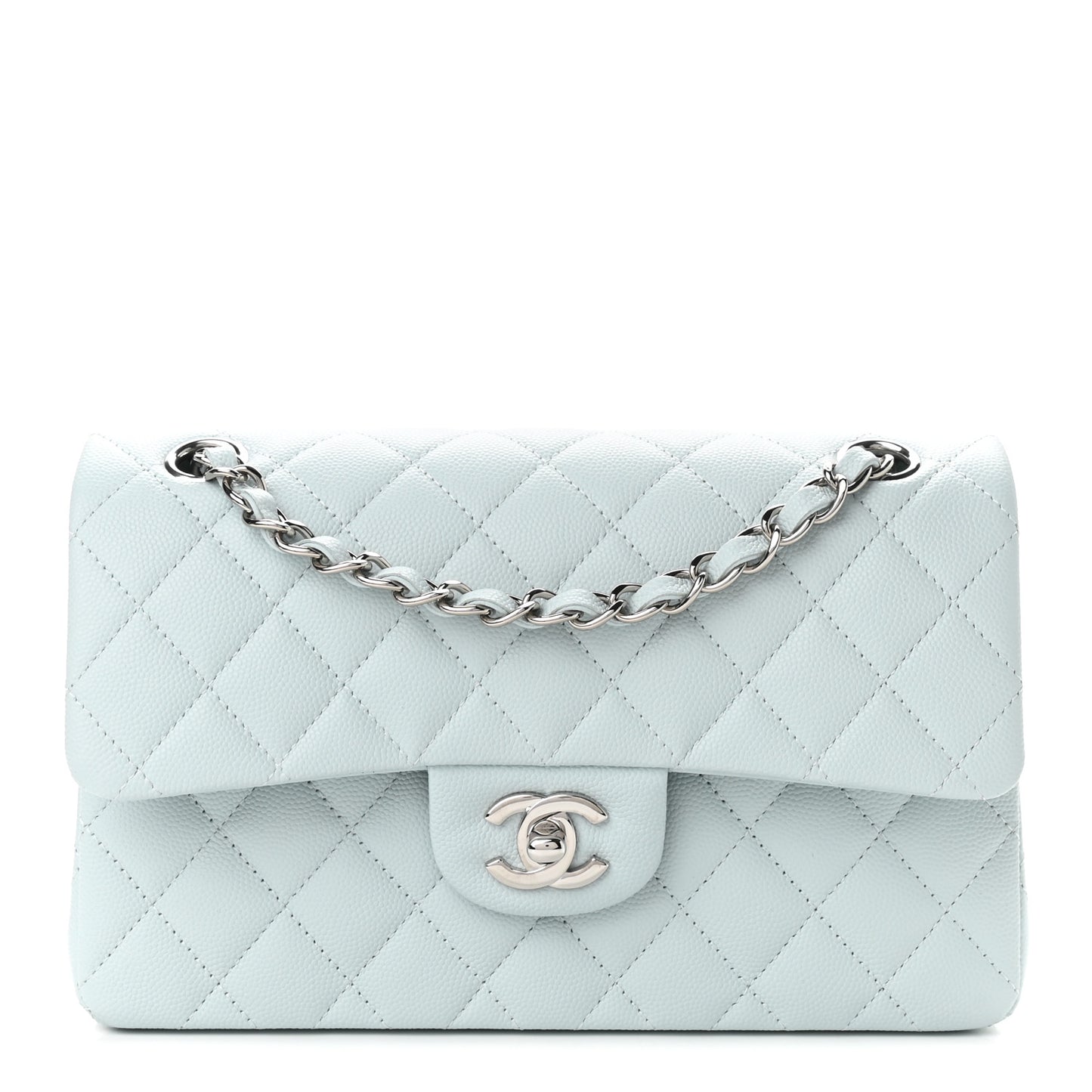 Caviar Quilted Small Double Flap Light Blue
