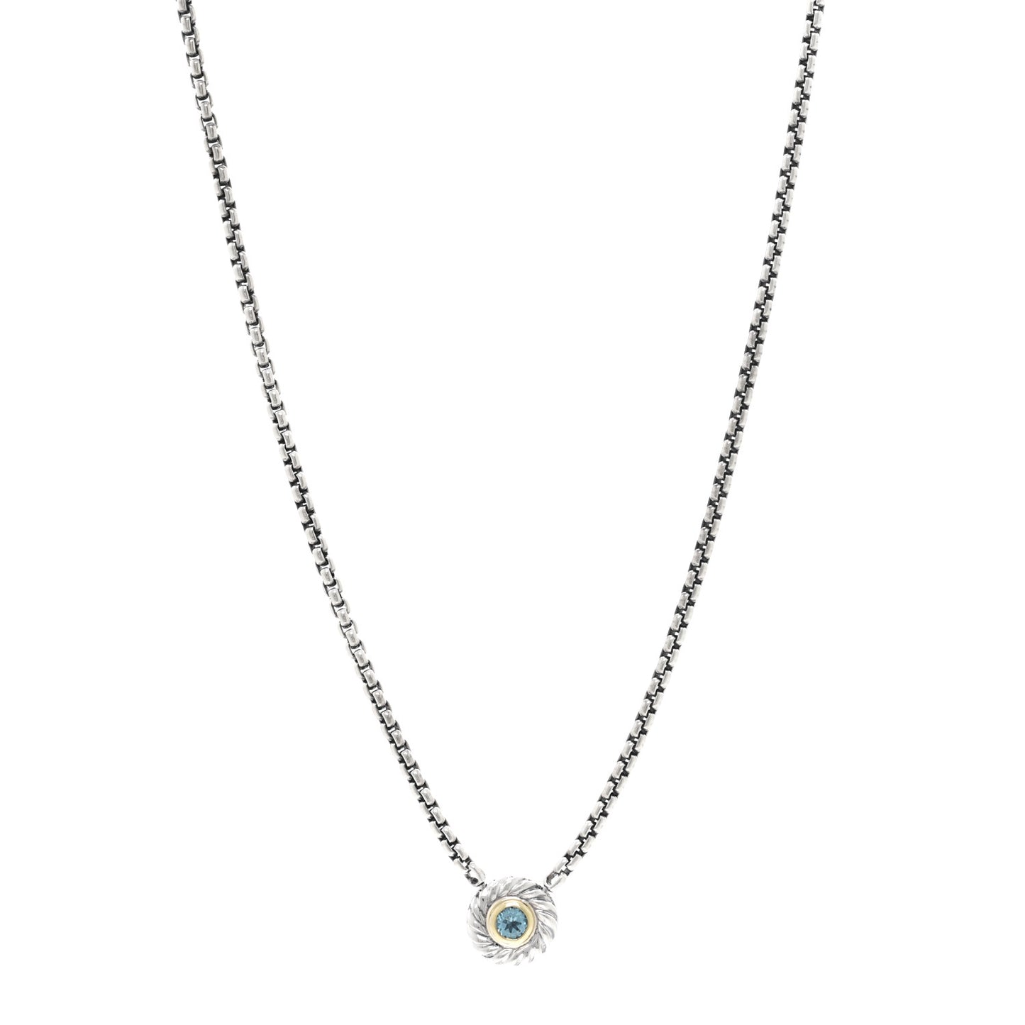 Sterling Silver 18K Yellow Gold Blue Topaz 12mm Cookie Pendant Necklace