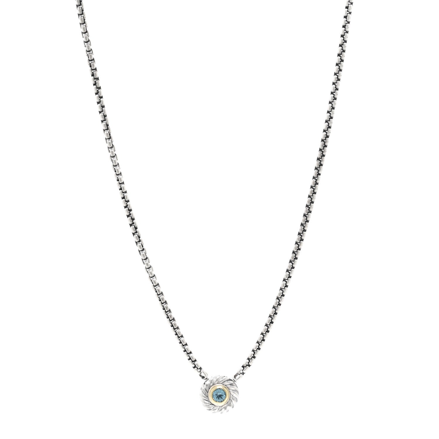 David Yurman Sterling Silver 18K Yellow Gold Blue Topaz 12mm Cookie Pendant Necklace 1 of 5
