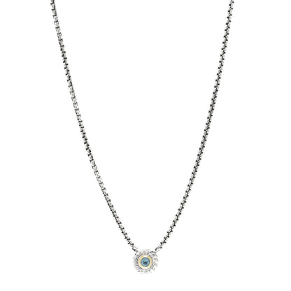 David Yurman Sterling Silver 18K Yellow Gold Blue Topaz 12mm Cookie Pendant Necklace 1 of 5
