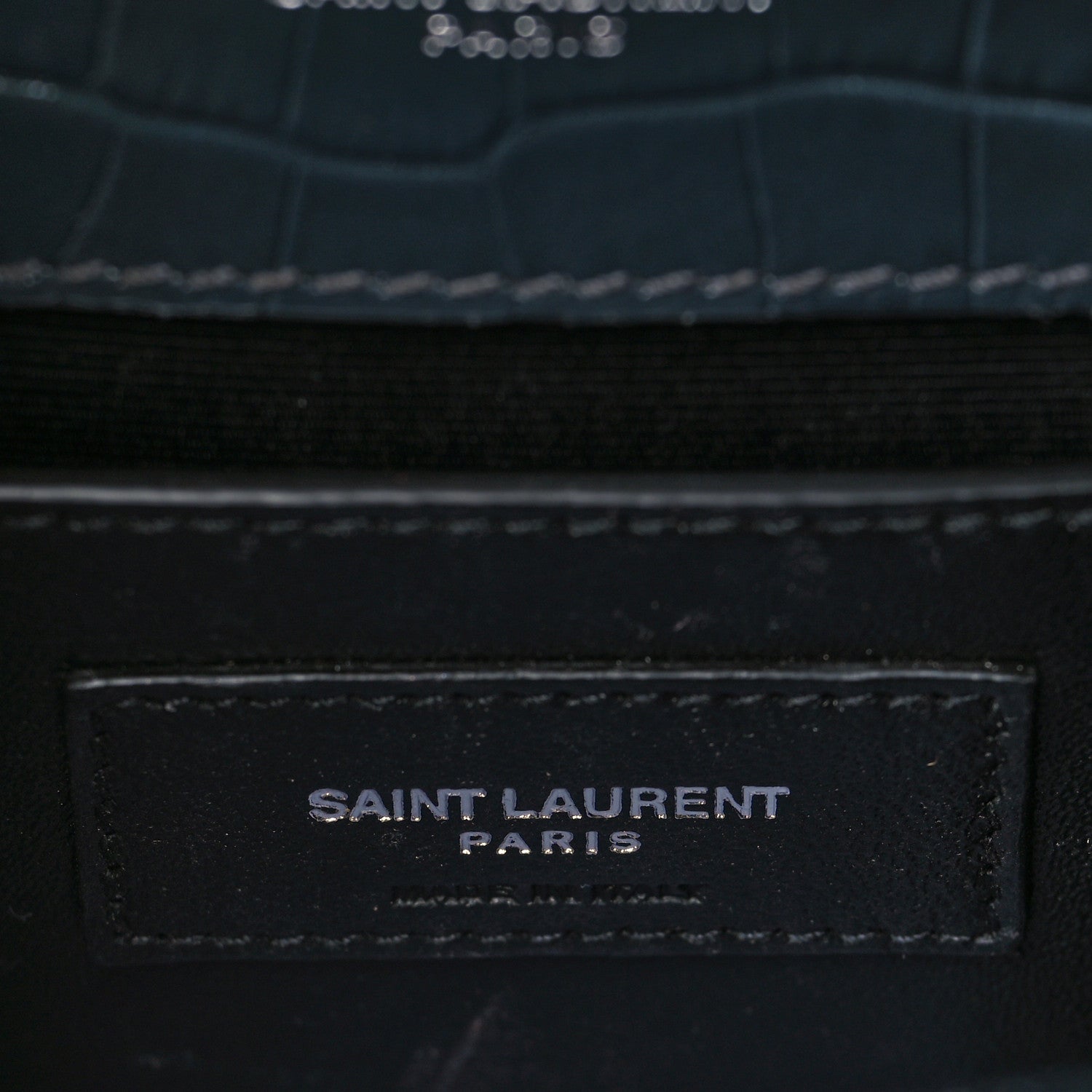 Saint Laurent Calfskin Crocodile Embossed Small Classic Monogram Kate Tassel Satchel Navy 5 of 8